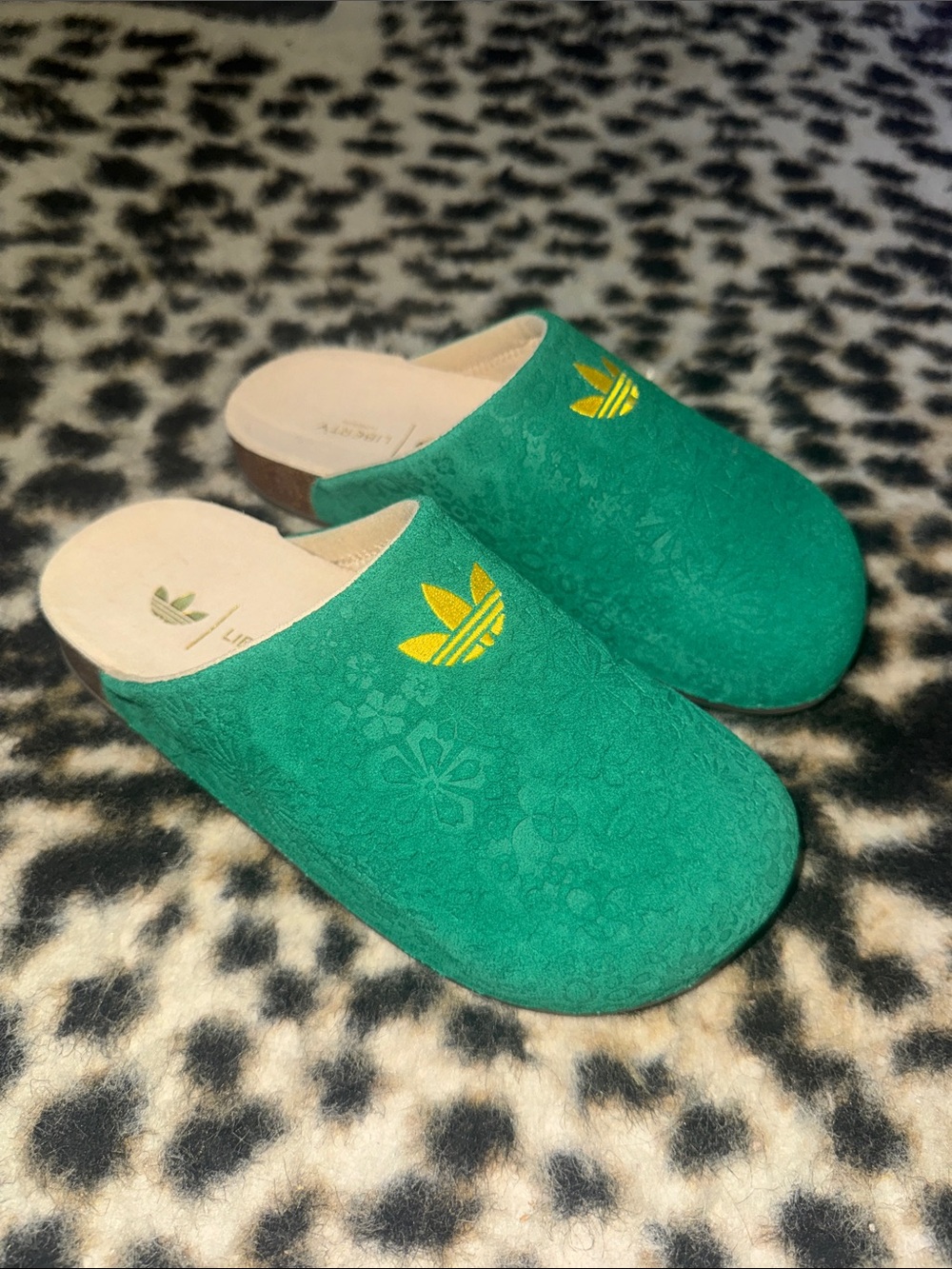 Adidas & Liberty London Green Slip-On Sandal Clogs with Yellow Trefoil